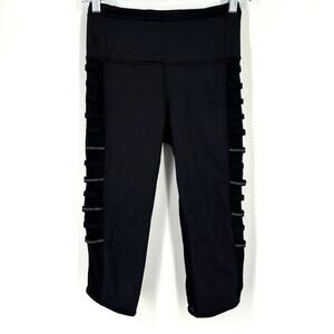 Lululemon Crop Black Leggings Size 4 Mesh Reflective Bands